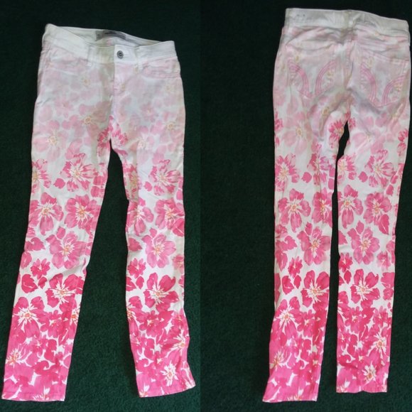 Hollister Pink Flral Denim Jeans Sz 00 W23 - Picture 1 of 1